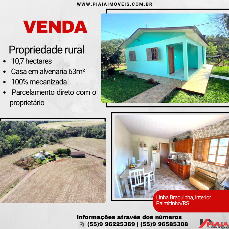 Propriedade Rural-10.7 hectares -Linha Braguinha/Palmitinho